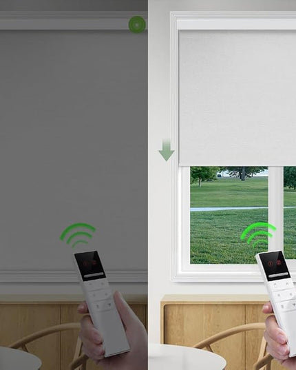 ZSHINE Motorized Blackout Window Blinds Customize Width (23-95 Inches) Remote Control Wireless and Rechargeable Roller Shades Blinds for Windows, Home, Office, Hotel, Club, Restaurant(82010G)