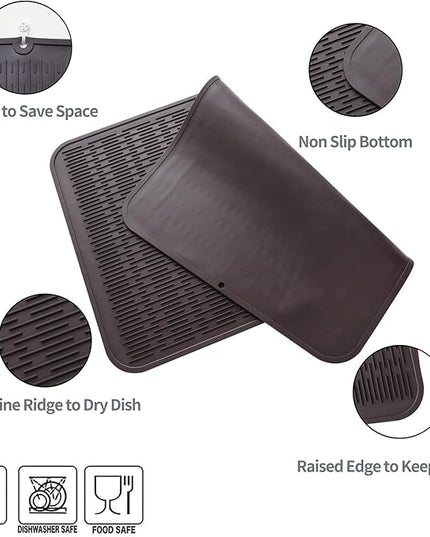 Silicone Dish Drying Mat for Multiple Usage,Easy clean,Eco-friendly,Heat-resistant Silicone Mat for Kitchen Counter or Sink,Refrigerator or Drawer Liner Coffee 3XL 28 inches x 18 inches