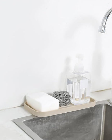 Silicone Kitchen Sink Organizer Tray for Multiple Usage,Eco-Friendly Sponges Holder for Kitchen Bathroom Counter or Sink,Dish Soap Dispenser,Scrubber,Bottle,Cup (Tapioca, 10"×5.3")
