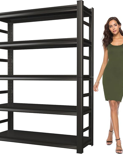 Adjustable 5-Tier Garage Shelving, Heavy Duty Steel Storage Rack, High Load Capacity, Ideal for Garage, Warehouse, or Home Organization (with Fences, 32" W*15.7" D*63" H)