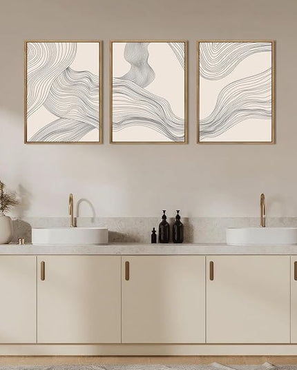 ANHUIB Neutral Canvas Wall Art Modern Abstract Canvas Painting Beige Wall Decor 12x16 Inch Set of 3 for Living Room Bedroom Bathroom