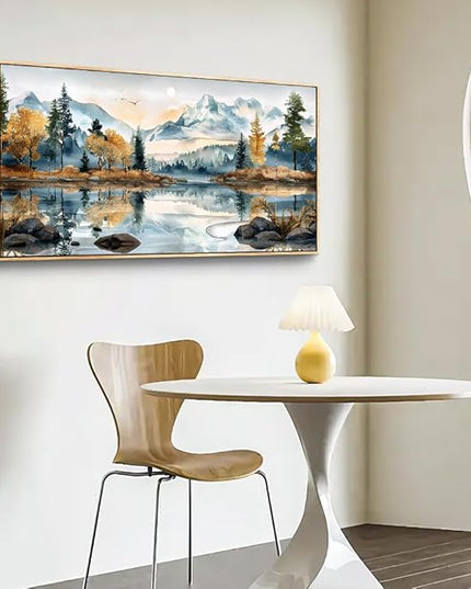 ERQINHUA Large Canvas Wood Framed Abstract Wall Art Living Room Wall Decor for Bedroom Office Decoration Watercolour Paint Tree Lakeside Landscapes Picture Artwork Home Decor Ready to Hang 30x60 In