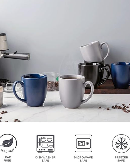 AmorArc 16oz Coffee Mugs Set of 6, Large Ceramic Coffee Mugs for Man, Woman, Dad, Mom, Modern Coffee Mugs Set with handle for Tea/Latte/Cappuccino/Milk/Cocoa. Dishwasher&Microwave Safe, Multi