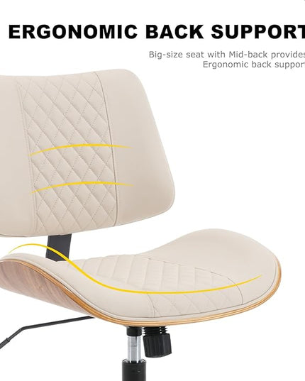 BV Home Office Chair No Arms with Wheels, Armless Small Desk Chair,Task Computer Office Desk Chair for Casual Office Small Space,Study Room,Reading Room(Beige)