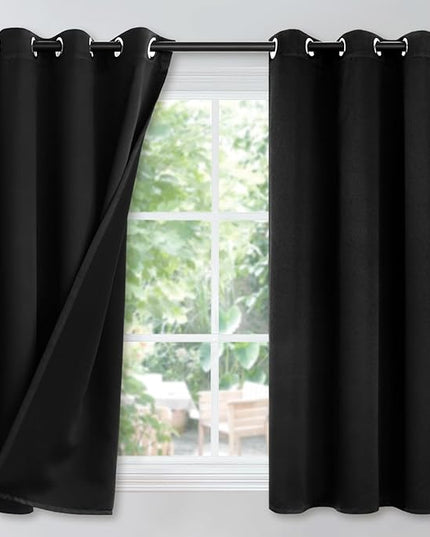 YoungsTex Black 100% Blackout Curtains 45 Inches for Bedroom Thermal Insulated Total Room Darkening Curtains for Living Room Window with Black Back Grommet, 2 Panels, 42 x 45 Inch