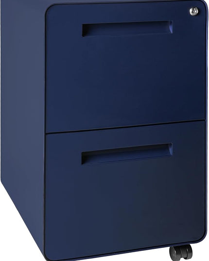 Laura Davidson Furniture Stockpile 2 Drawer Mobile File Cabinet with Lock - Under Desk Metal Filing Cabinet, Legal/Letter File Folders, Wheels and Stationary Feet, Pre-Assembled, Navy Blue