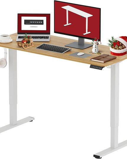 SANODESK Electric Standing Desk 48x24 Inch Height Adjustable Stand Up Desk Home Office Computer Workstation Sit Stand Home Office Desk with Splice Board (White Frame + Maple Top)