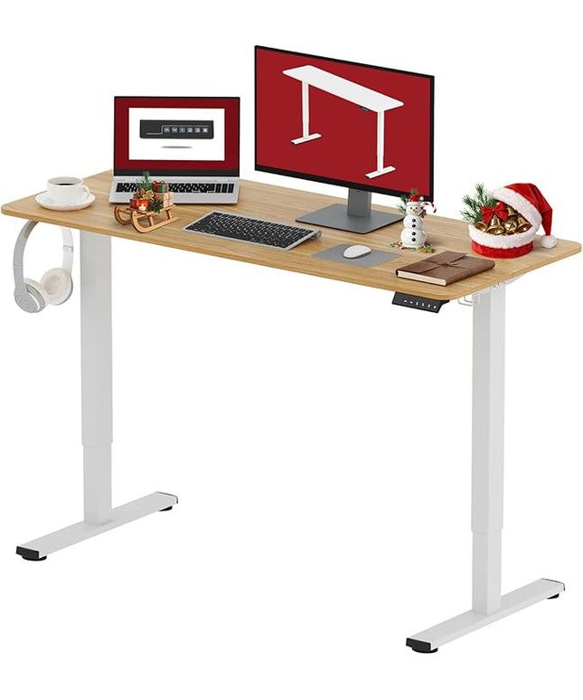 SANODESK Electric Standing Desk 48x24 Inch Height Adjustable Stand Up Desk Home Office Computer Workstation Sit Stand Home Office Desk with Splice Board (White Frame + Maple Top)