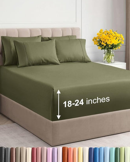Extra Deep Full Sheet Set - 6 Piece Breathable & Cooling Sheets - Hotel Luxury Bed Sheets Set - Easy & Secure Fit - Soft, Wrinkle Free & Comfy Sheets Set - Sage Green Sheet Set with Extra Deep Pockets