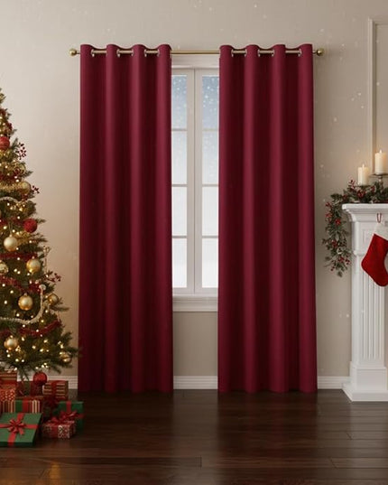 BONZER 100% Blackout Curtains 84 inches Long - 4 Panels Thermal Insulated Light Blocking Window Drapes, Christmas Grommet Curtain with Black Laminated Backing for Bedroom/Living Room, Burgundy Red