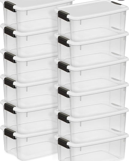 Sterilite 12-Pack Ultra Latching Box, Storage Bins with Lids, Clear Plastic, 18 Quart - Heavy-Duty Organizing Containers for Closet, Bathroom, and Office
