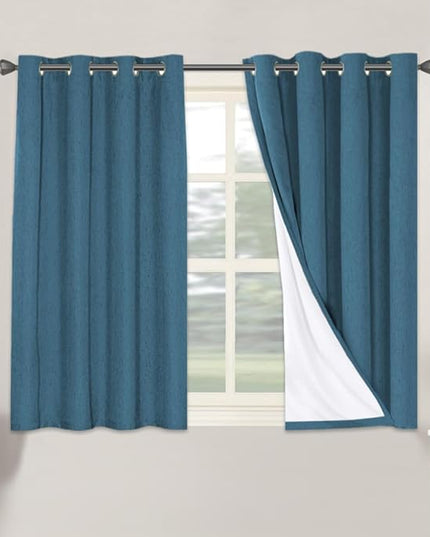H.VERSAILTEX 100% Blackout Curtains for Bedroom Thermal Insulated Linen Textured Curtains Heat and Full Light Blocking Drapes Living Room Curtains 2 Panel Sets, Blue Sapphire, 52x45 Inch