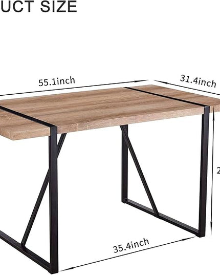 55'' Dining Table for 4-6, Wood Kitchen Table with Metal Legs, Dinner Table for 4-6 for Home Dining Room Living Room