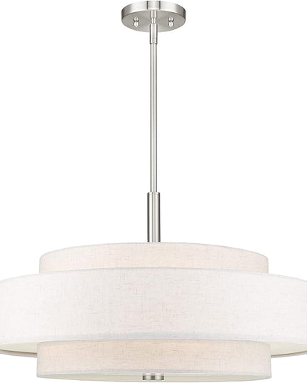 Livex Lighting Fabric Shade 52138-91 Meridian 5 Light Brushed Nickel Pendant