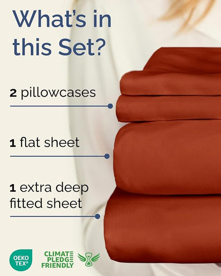 Extra Deep Twin XL Sheet Set - 4 Piece Breathable and Cooling Sheets - Hotel Luxury Bed Sheets Set - Easy Fit - Soft, Wrinkle Free and Comfy Sheets Set - Terracotta Sheet Set with Extra Deep Pockets