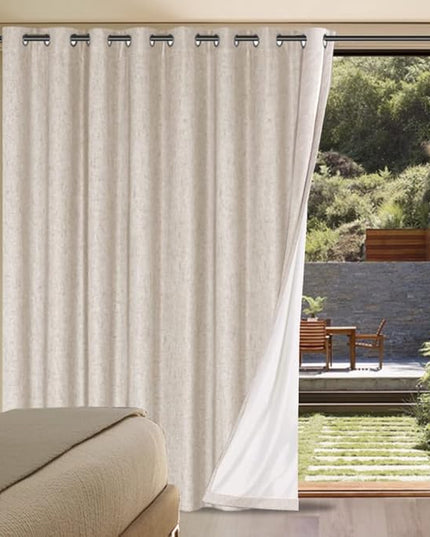 H.VERSAILTEX Linen Blackout Curtain Durable Thick Textured Linen Look 100% Blackout Patio Door Curtain Anti Rust Grommet Extra Wide Sliding Door Curtain Panel, W100 x L84 inch - Natural