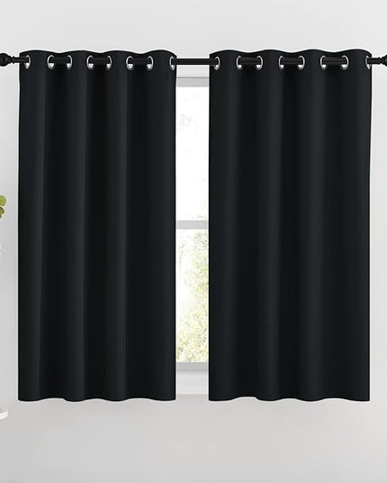 NICETOWN Blackout Curtains for Windows 54 inch Length - Solid Thermal Insulated Grommet Light Reducing Panels Window Treatment for Living Room (Black, 2 Panels = 92" Wide)
