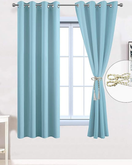 Yakamok Blackout Curtains for Bedroom,Grommet Thermal Insulated Room Darkening Curtains for Living Room, Set of 2 Panels (52 x 63Inch, Sky Blue)