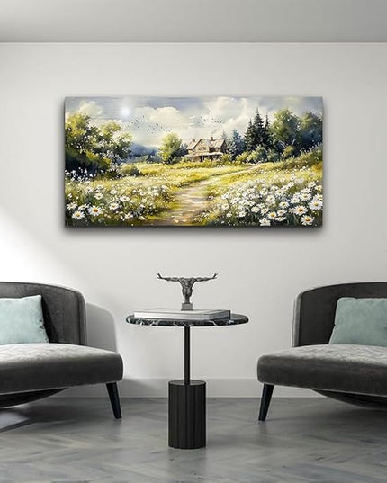 ERQINHUA Large Wall Art For Living Room Canvas Wall Decor For Bedroom Field Scenery Flower Watercolour Painting Office Decorations Stretched And Framed Wall Pictures Artwork Home Decor 20"X40"