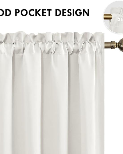 DWCN Blackout Curtains Thermal Insulated, Energy Saving & Noise Reducing Bedroom and Living Room Curtains, Ivory, W 52x L 54 Inch, Set of 2 Rod Pocket Curtain Panels
