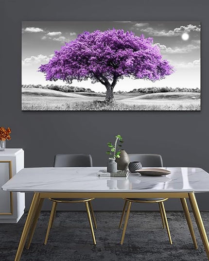 Large Canvas Wall Art for Living Room Wall Decor for Office Aesthetic Bedroom Wall Decorations Purple Tree Landscape Painting Black and White Pictures Artwork Room Modern Home Decor