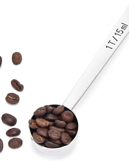 Long Handle Coffee Scoop: 18/8 Stainless Steel 5.64 Inch 1 Tablespoon Metal Measuring Spoon Tbsp Scoop for Coffee Beans, Grounds Coffee, Coffee Powder, Tea, Tall Jars (1Tbsp/15ml)