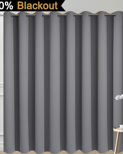 Yakamok 100% Blackout Thermal Insulated Grommet Curtains, Noise Reducing Barrier Panel for Sliding Glass Door, 2 Thick Layers Heat Full Light Blocking Patio Door Drapery, Grey, W100 x L84, 1 Panel
