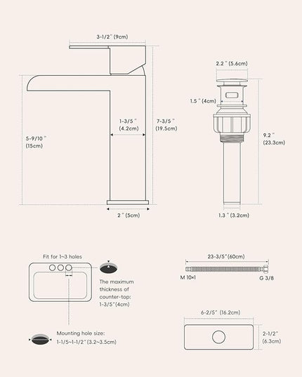 DAYONE Bathroom Sink Faucet Single Handle,One Hole Bathroom Faucet with Pop Up Drain Stopper, Optional Deckplate 1 Hole Stainless Steel Basin Mixer Tap Brushed Nickel