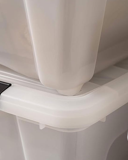 IRIS USA 32 Qt Stackable Plastic Storage Bins with Lids, 4 Pack - BPA-Free, Made in USA - Discreet Organizing Solution, Latches, Durable Nestable Containers, Secure Pull Handle - Pearl
