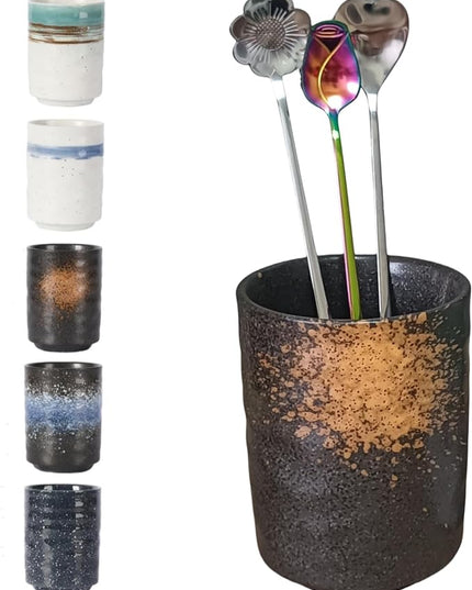 Stoneware Coffee Bar Utensil Holder Tea & Coffee Spoon & Stirrer Holder for Stir Stick Straw Teaspoon Holder Spoon Cup Small Utensil Jar (Fireworks)