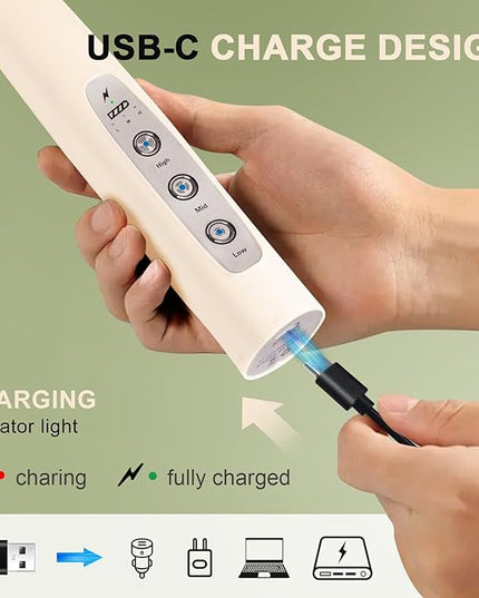YUSWKO Beige Handheld Milk Frother Wand with Stand for Coffee, Rechargeable Electric Whisk with 3 Heads 3 Speeds Drink Mixer Coffee Frother For Latte, Cappuccino, Hot Chocolate, Egg