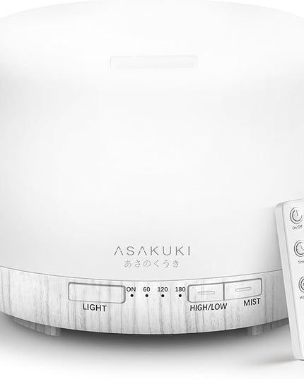 ASAKUKI 500ml Premium Essential Oil Diffuser with Remote Control, 5 in 1 Ultrasonic Aromatherapy Fragrant Oil Humidifier Vaporizer, Timer and Auto-Off Switch (White)