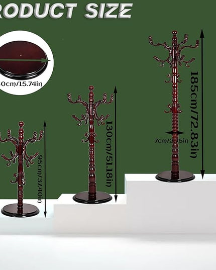 73" Wooden Coat Rack Stand,Coat Racks Freestanding With 14 Hooks And Solid Round Base Heavy Duty Adjustable Height Hall Tree Coat Rack for Entryway Hallway Foyer Office Bedroomf (Red sandalwood)