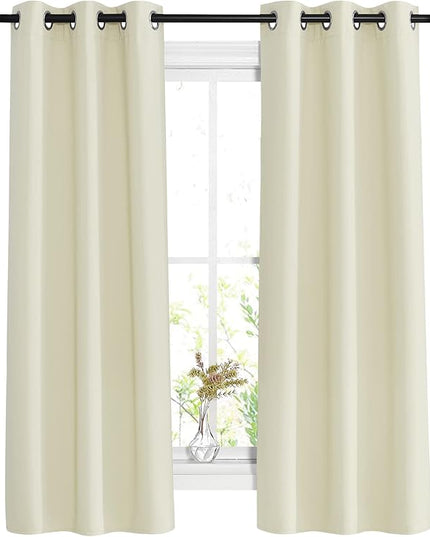 NICETOWN Room Darkening Beige Curtains for Living Room - Window Treatment Thermal Insulated Solid Grommet Blackout Vertical Drapes for Bedroom (W37 x L63, Set of 2)