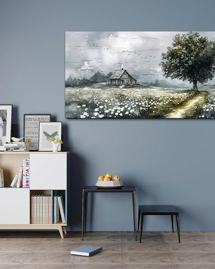 ERQINHUA Gray Large Canvas Wall Art For Living Room Farmhouse Wall Decor For Bedroom Office Home Decor Field scenery Paintings Tree Landscape Wall Pictures Printed Artwork Ready to Hang 30"X60"