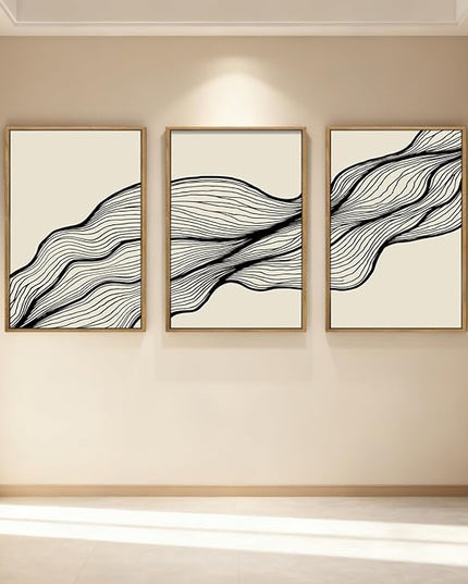 ANHUIB Large Neutral Wall Art Black Minimalist Wall Decor Modern Abstract Painting Set of 3 for Living Room Bedroom 16x24 Inch