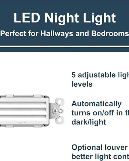 Legrand radiant NTLHORZWCC6 Horizontal Step Light Full Adjustable LED Night Light Outlet, For Hallways and Stairs, White (1 Count)
