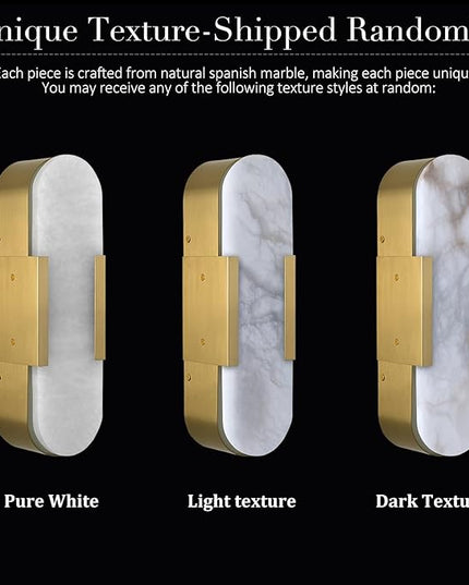 Alabaster Wall Sconce 13.8in Natural Spanish Marble Wall Sconces, Dimmble Gold Modern Bathroom Sconces Vanity Lighting, Antique Brass Sconce Wall Lighting for Living Room, Bedroom, Hallway, Stairs