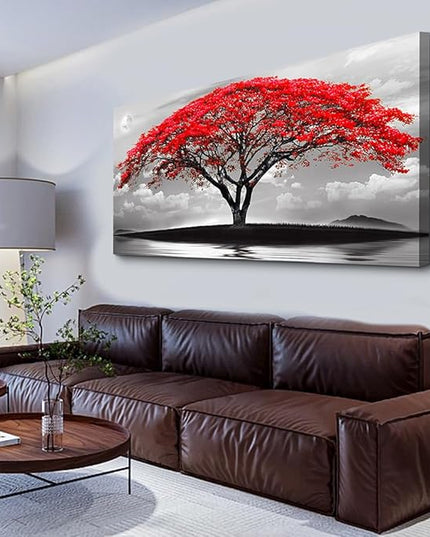 Wapluam Canvas Prints Wall Art For Living Room Bedroom Large Wall Decor Red Tree Landscape Painting Black And White Pictures To Hang Modern Home Decorations For Office Stretched And Framed Artworks