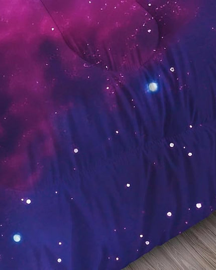 Galaxy Comforter Sets Queen Size Purple Outer Space Bedding Set for Teen Girls Boys Kids Children Bedroom Dorm Quilt 1 Comforter + 2 Pillow Cases