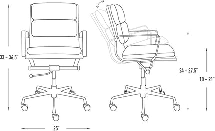Laura Davidson Furniture SOHO II Padded Management Office Chair - Mid Back Desk Chair with Arm Rest, Swivel & Cushion Availability, Made of Faux Leather, All Black Limited Edition, Computer Chair