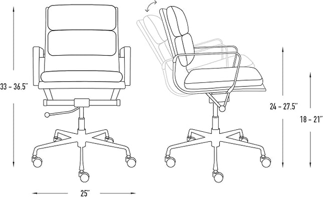 Laura Davidson Furniture SOHO II Padded Management Office Chair - Mid Back Desk Chair with Arm Rest, Swivel & Cushion Availability, Made of Faux Leather, Brown with Black Frame, Computer Chair