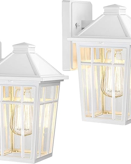 Darkaway Outdoor Sconce Lights Wall Light Fixtures, Front Porch Light Outdoor Wall Anti-Rust Waterproof Aluminum with Glass Exterior Light Fixture for Patio, Yard, Doorway, Garage (2 Pack, White)
