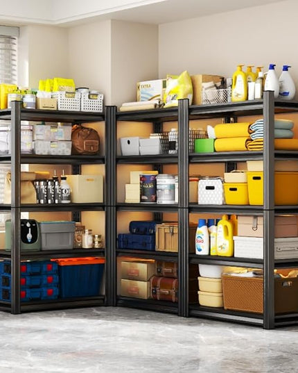Storage Shelves, Garage Metal Shelving Unit, Adjustable, Double-Layer Column with Reinforced Ribs, Heavy-Duty, Capable of Bearing 600-3600 lbs (Black, 45''W*20''D*71''H, 5-Tier)