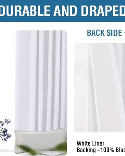 H.VERSAILTEX 100% Blackout Curtains for Bedroom 63 Inches Long Grommet Linen Face Full Light Blocking Curtain Drapes for Living Room Thermal Insulated Linen Look Curtains 2 Panels Set, Bright White