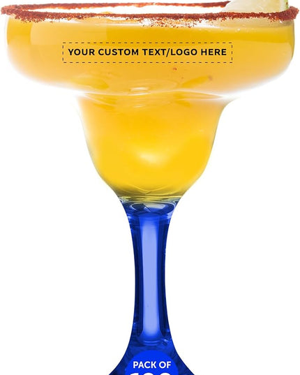 DISCOUNT PROMOS 100 Margarita Glasses Set, 9 oz. - Personalized Text, Logo - Classic, Smooth, Barware, Glassware - Blue