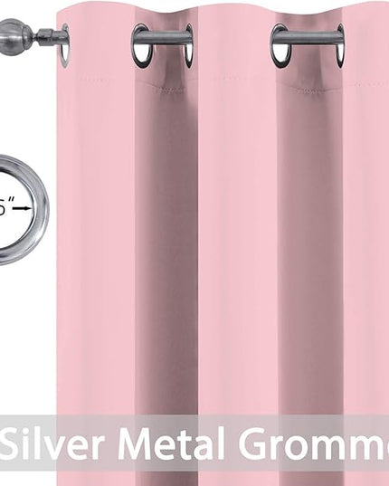 Yakamok Pink Curtains Room Darkening Thermal Insulated with Grommet Window Curtain for Bedroom, 38Wx72L inch, 2 Panels