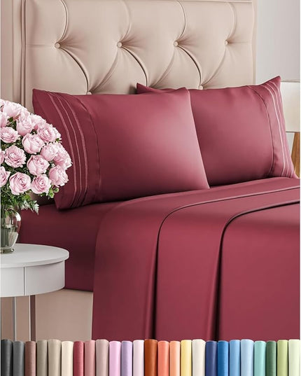 Full Size 4 Piece Sheet Set - Comfy Breathable & Cooling Bed Sheets Set - Hotel Luxury Bedding for Women, Men, Kids, Teens, Boys & Girls - Deep Pockets, Ultra-Soft, Wrinkle Free - Oeko-Tex - Burgundy
