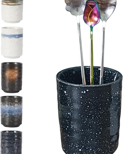 Stoneware Coffee Bar Utensil Holder Tea & Coffee Spoon & Stirrer Holder for Stir Stick Straw Teaspoon Holder Spoon Cup Small Utensil Jar (Starry night)