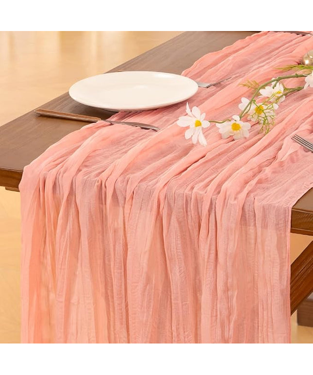 Socomi 6pcs Coral Peach Christmas Cheesecloth Table Runner Boho Rustic Gauze 120 inch 10FT Cheese Cloth Runner for Wedding Party Baby Shower Birthday Home Decor Holiday Decorations